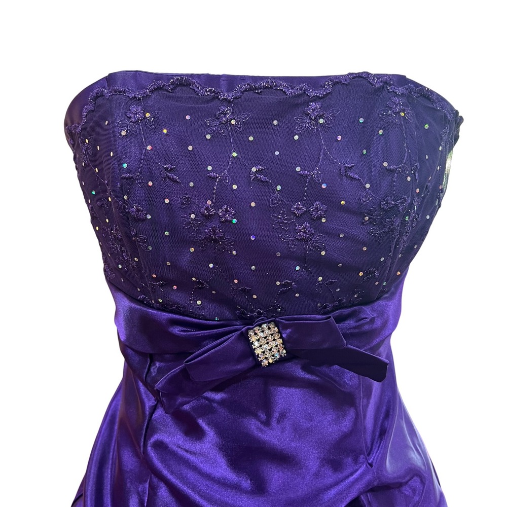 Vintage Jessica McClintock Purple Satin Bubble Dress Gunne Sax Sequin Size 1 - Picture 3 of 11